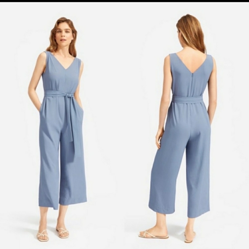 Everlane Dusty Blue V-Neck Sleeveless Jumpsuit
